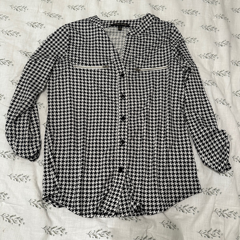 Always indigo black and white blouse (size small)